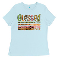Baby Blue retro blessed redeemed quotes Ladies Tee - MaliasSmallBusiness