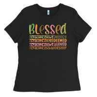 Black retro blessed redeemed quotes Ladies Tee - MaliasSmallBusiness