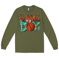 Army Green Game day leopard basketball Long Sleeve Tee - NancyCooperArtShop