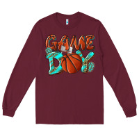 Burgundy Game day leopard basketball Long Sleeve Tee - NancyCooperArtShop
