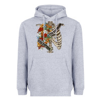 Heather Grey kinda emotionless kinda emotional skeleton chest Heavyweight Hoodie - FaDigitalArtStudio