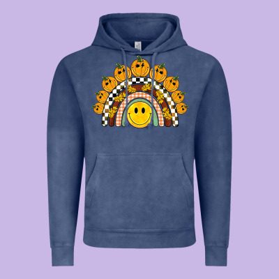 Fall Smiley Face Groovy Rainbow Vintage Hoodie Designed By Barkaloodesign