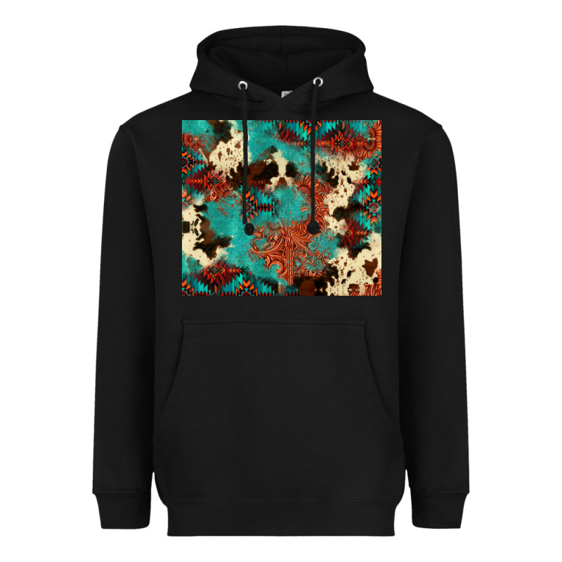 Serape Turquoise Glitter Cowhide  Tooled Leather  Tumbler Heavyweight Hoodie by FaDigitalArtStudio | Teevron
