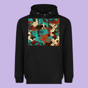 Serape Turquoise Glitter Cowhide  Tooled Leather  Tumbler Heavyweight Hoodie Designed By Fadigitalartstudio