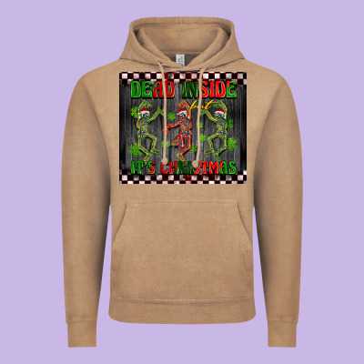 Dead Inside But It's Christmas Dancing Skeletons Vintage Hoodie Designed By Barkaloodesign