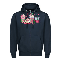Navy valentines day coffee cups Zipper Hoodie - OliviaCreatesArt
