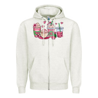 Oatmeal Heather valentines day coffee cups Zipper Hoodie - OliviaCreatesArt
