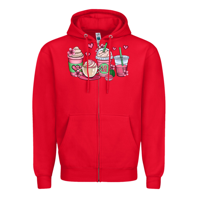 Valentines Day Coffee Cups Zipper Hoodie by OliviaCreatesArt | Teevron