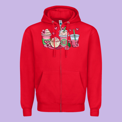 Valentines Day Coffee Cups Zipper Hoodie Designed By Oliviacreatesart