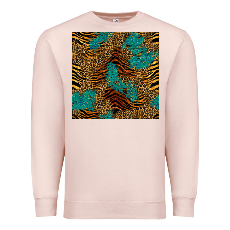 Tiger Leopard Turquoise Glitter Seamless Pattern Premium Sweatshirt by BundleAndBundleShop | Teevron