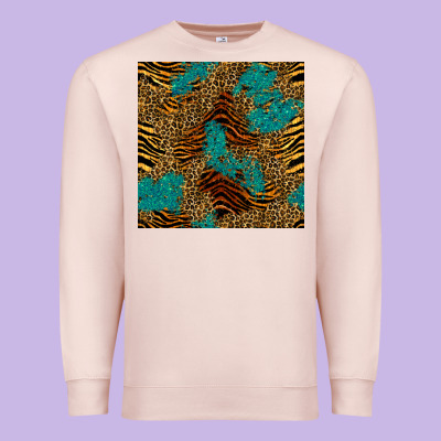 Tiger Leopard Turquoise Glitter Seamless Pattern Premium Sweatshirt Designed By Bundleandbundleshop