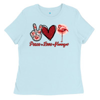 Baby Blue Peace Love Flamingo Ladies Tee - Jasminsmagicworld