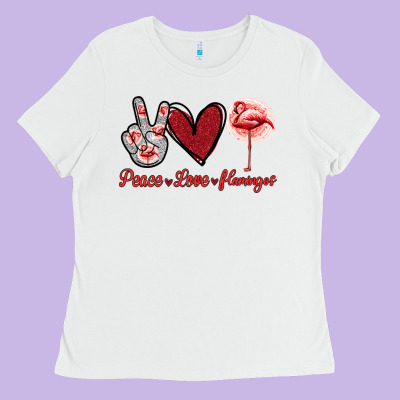 Peace Love Flamingo Ladies Tee Designed By Jasminsmagicworld