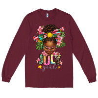 Burgundy July Girl Afro Woman Summer Long Sleeve Tee - texasbilliewilder