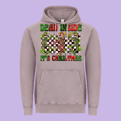 Dead Inside But It's Christmas Dancing Skeletons Vintage Hoodie Designed By Barkaloodesign