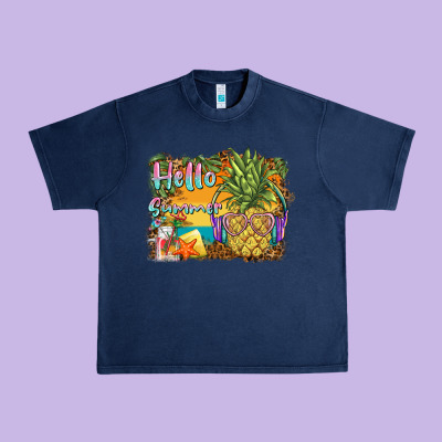 Hello Summer Pineapple Urban Heavy Tee Designed By Barkaloodesign