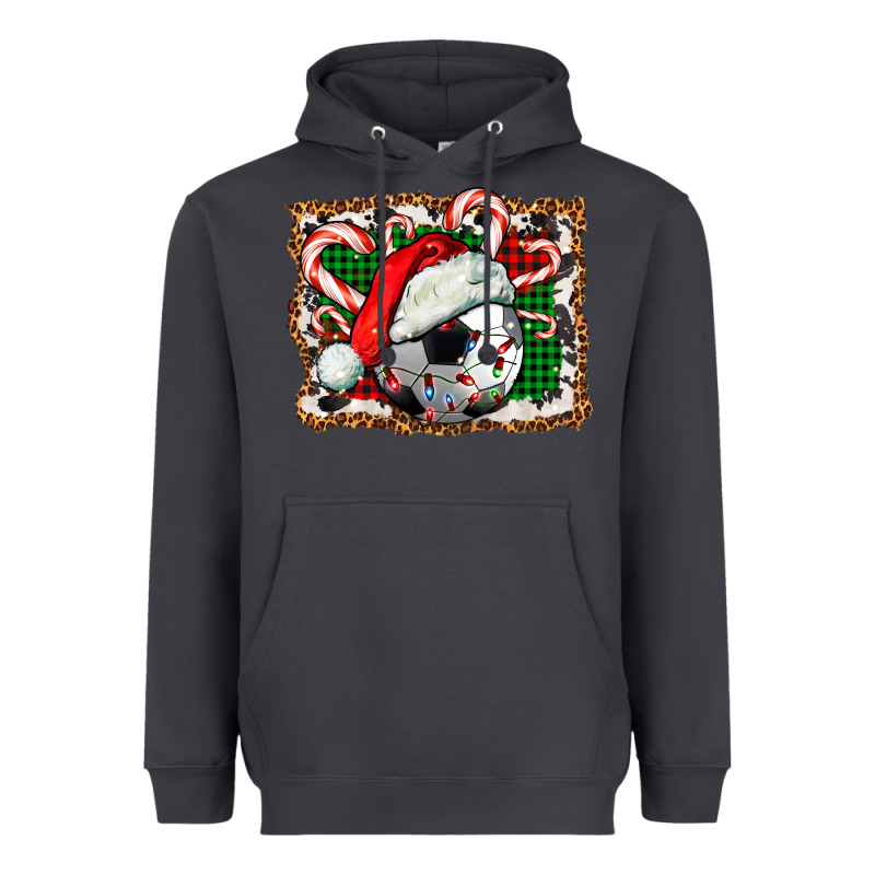 Soccer Ball Christmas With Hat And Candy Cane Heavyweight Hoodie by FaDigitalArtStudio | Teevron