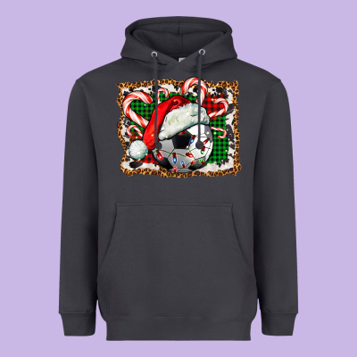 Soccer Ball Christmas With Hat And Candy Cane Heavyweight Hoodie Designed By Fadigitalartstudio
