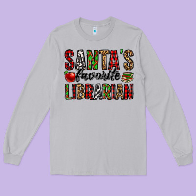 Santa's Favorite Librarian Long Sleeve Tee Designed By Jasminsmagicworld