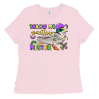 Bubblegum Pink throw me something mister mardi gras duck Ladies Tee - MaliasSmallBusiness