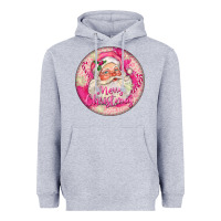 Heather Grey Pink Merry Christmas Santa Heavyweight Hoodie - FaDigitalArtStudio