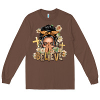Chestnut Gray Hair Believe Praying Caucasian Messy Bun Long Sleeve Tee - texasbilliewilder