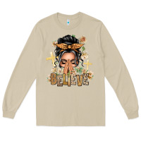 Mushroom Gray Hair Believe Praying Caucasian Messy Bun Long Sleeve Tee - texasbilliewilder