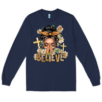 Navy Gray Hair Believe Praying Caucasian Messy Bun Long Sleeve Tee - texasbilliewilder