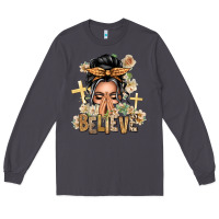 Smoke Gray Hair Believe Praying Caucasian Messy Bun Long Sleeve Tee - texasbilliewilder