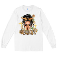 White Gray Hair Believe Praying Caucasian Messy Bun Long Sleeve Tee - texasbilliewilder