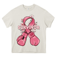 Cream survivor breast cancer with boxing gloves Heavy Core Tee - MaliasSmallBusiness