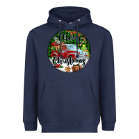 Navy Merry Christmas Truck Heavyweight Hoodie - FaDigitalArtStudio