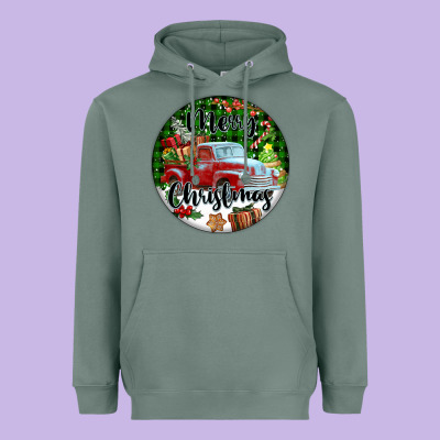 Merry Christmas Truck Heavyweight Hoodie Designed By Fadigitalartstudio