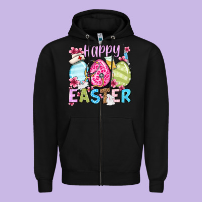 Happy Easter Eggs Zipper Hoodie Designed By Oliviacreatesart