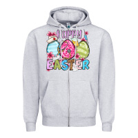 Heather Grey Happy Easter eggs Zipper Hoodie - OliviaCreatesArt