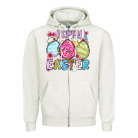 Oatmeal Heather Happy Easter eggs Zipper Hoodie - OliviaCreatesArt