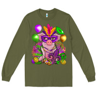 Army Green Mardi Gras pig Long Sleeve Tee - NancyCooperArtShop
