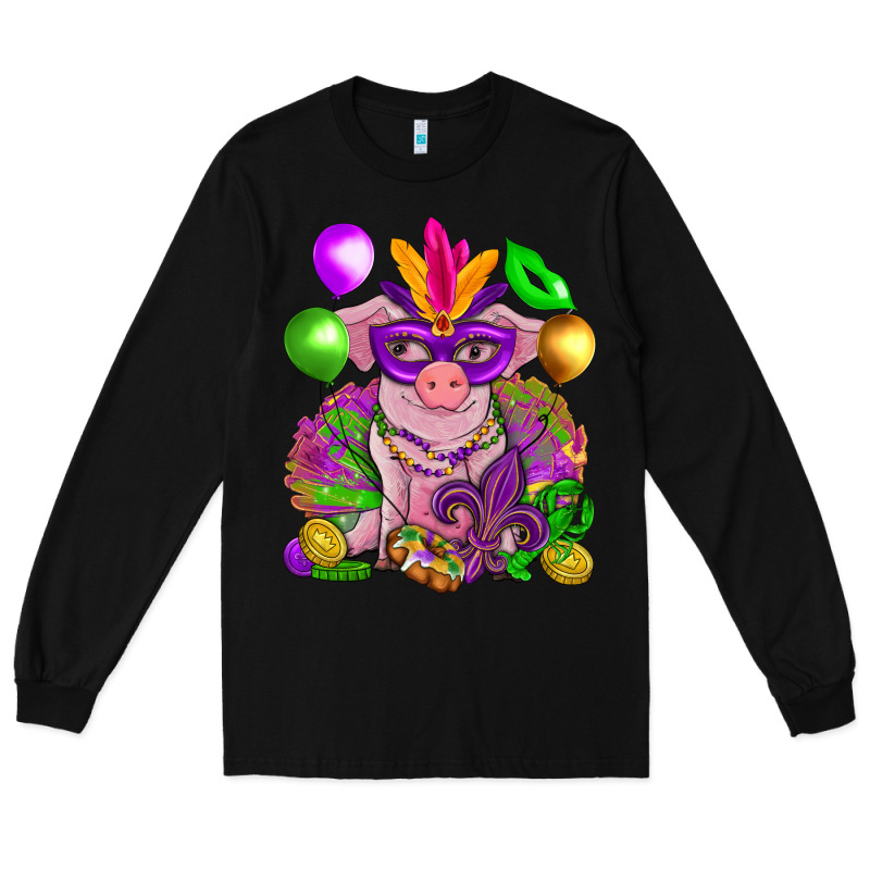 Mardi Gras Pig Long Sleeve Tee by NancyCooperArtShop | Teevron