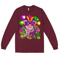 Burgundy Mardi Gras pig Long Sleeve Tee - NancyCooperArtShop