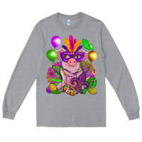 Heather Grey Mardi Gras pig Long Sleeve Tee - NancyCooperArtShop
