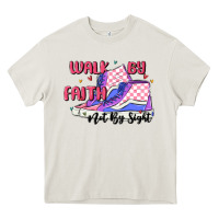 Cream walk by faith Heavy Core Tee - MaliasSmallBusiness