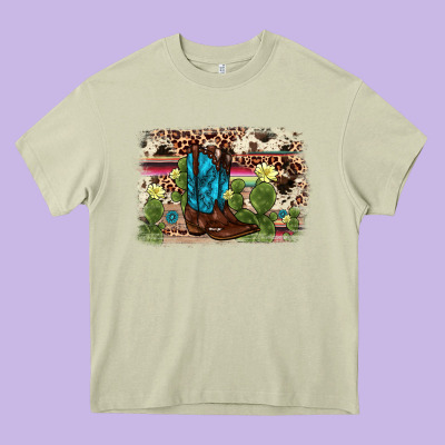 Cactus Boot Background Heavy Core Tee Designed By Adodesignshop