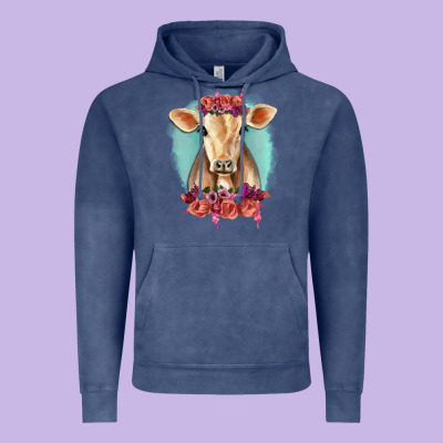 Floral Cow Vintage Hoodie Designed By Ranaportraitstore
