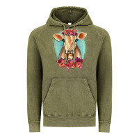 Vintage Olive Floral Cow Vintage Hoodie - RanaPortraitStore
