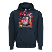 Navy Western Valentines Day Truck Love Bird Letter Zipper Hoodie - FaDigitalArtStudio