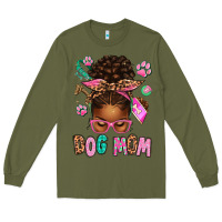 Army Green Afro Messy Bun Dog Mom Long Sleeve Tee - texasbilliewilder