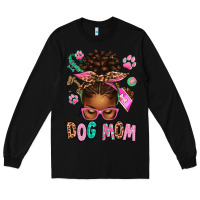 Black Afro Messy Bun Dog Mom Long Sleeve Tee - texasbilliewilder