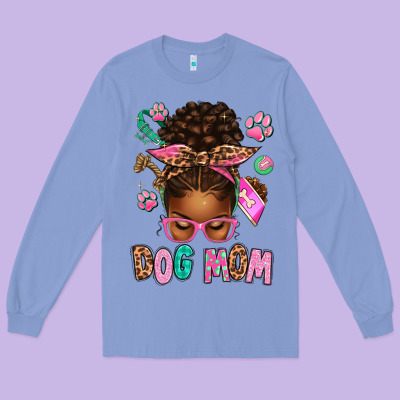 Afro Messy Bun Dog Mom Long Sleeve Tee Designed By Texasbilliewilder