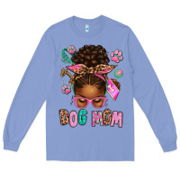 Colony Blue Afro Messy Bun Dog Mom Long Sleeve Tee - texasbilliewilder