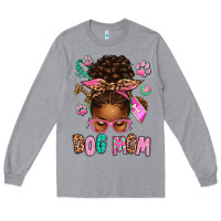 Heather Grey Afro Messy Bun Dog Mom Long Sleeve Tee - texasbilliewilder